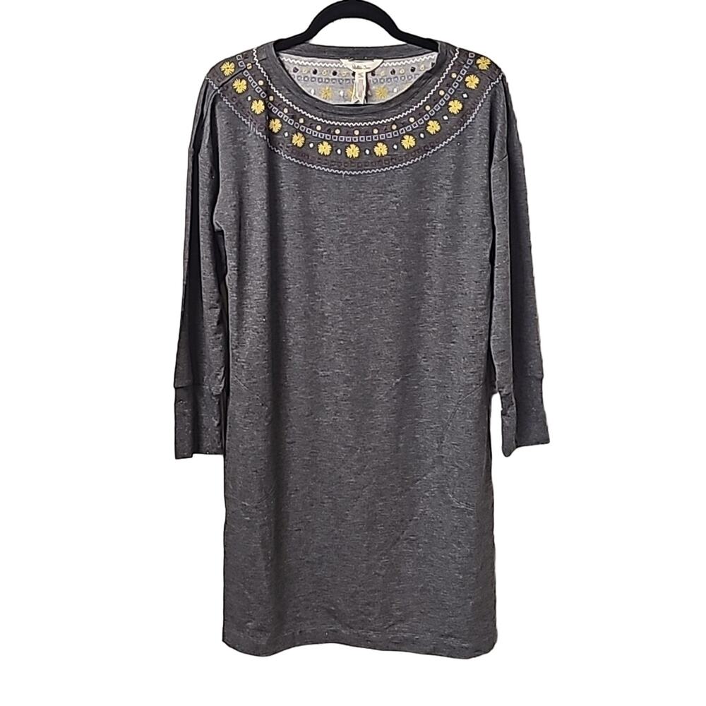 Matilda Jane Sweatshirt Dress Grey Gold Long Sleeve Dress Size Medium NWT